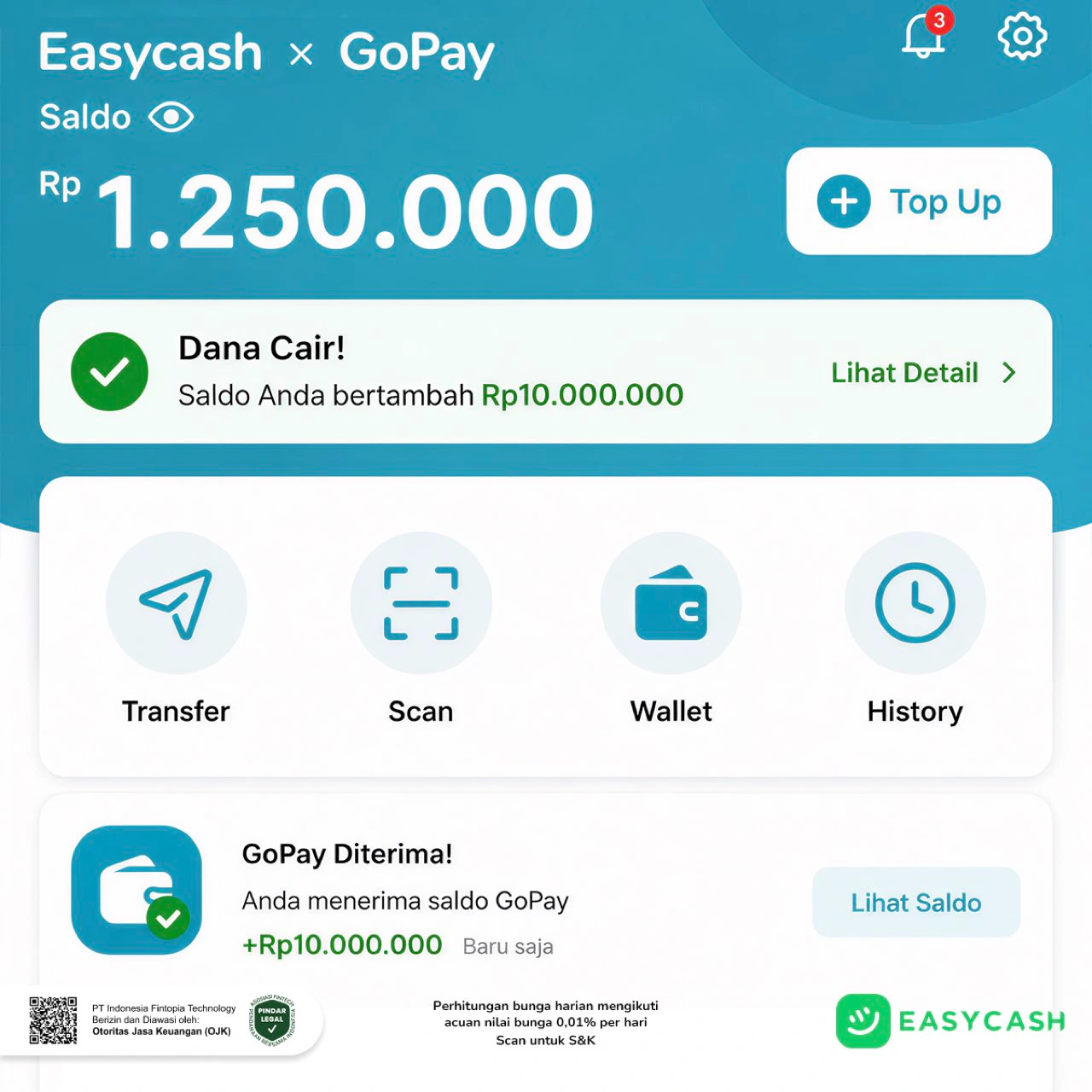 Easycash 与 GoPay 到账界面概念广告